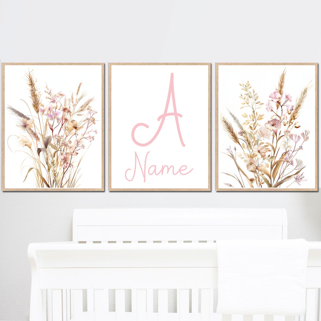Floral Nursery Wall Art Posters Girl Baby Bedroom Decor Personalized ...