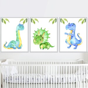 Dinosaur Wall Art Printable Baby Boy Nursery Decoration Watercolor Set ...