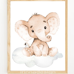 Custom Baby Name Neutral Nursery Art Initial Prints Personalized Elephant Wall Decor Boy Children girl set of 3 for Kids beige gray digital image 6