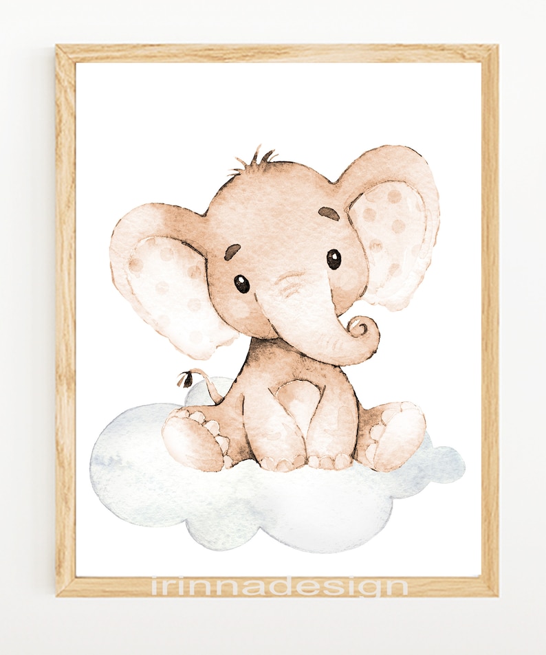 Custom Baby Name Neutral Nursery Art Initial Prints Personalized Elephant Wall Decor Boy Children girl set of 3 for Kids beige gray digital image 6
