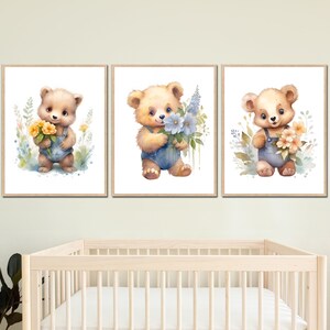 carino Baby Boy Nursery Wall Decor Orso Arte Stampabile Bambini Camera da letto Animali set di 3 bambini immagini poster fai da te sala giochi regalo compleanno