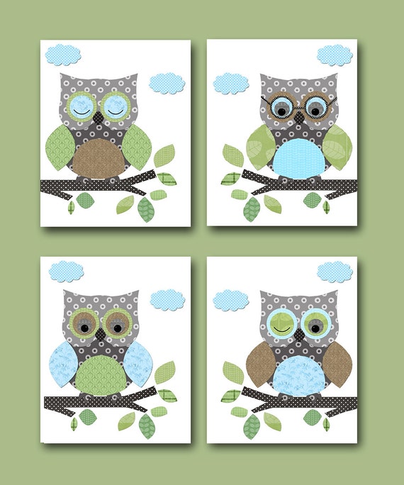Owl Decor Owls Nursery Baby Boy Nursery Art Nursery Wall Etsy