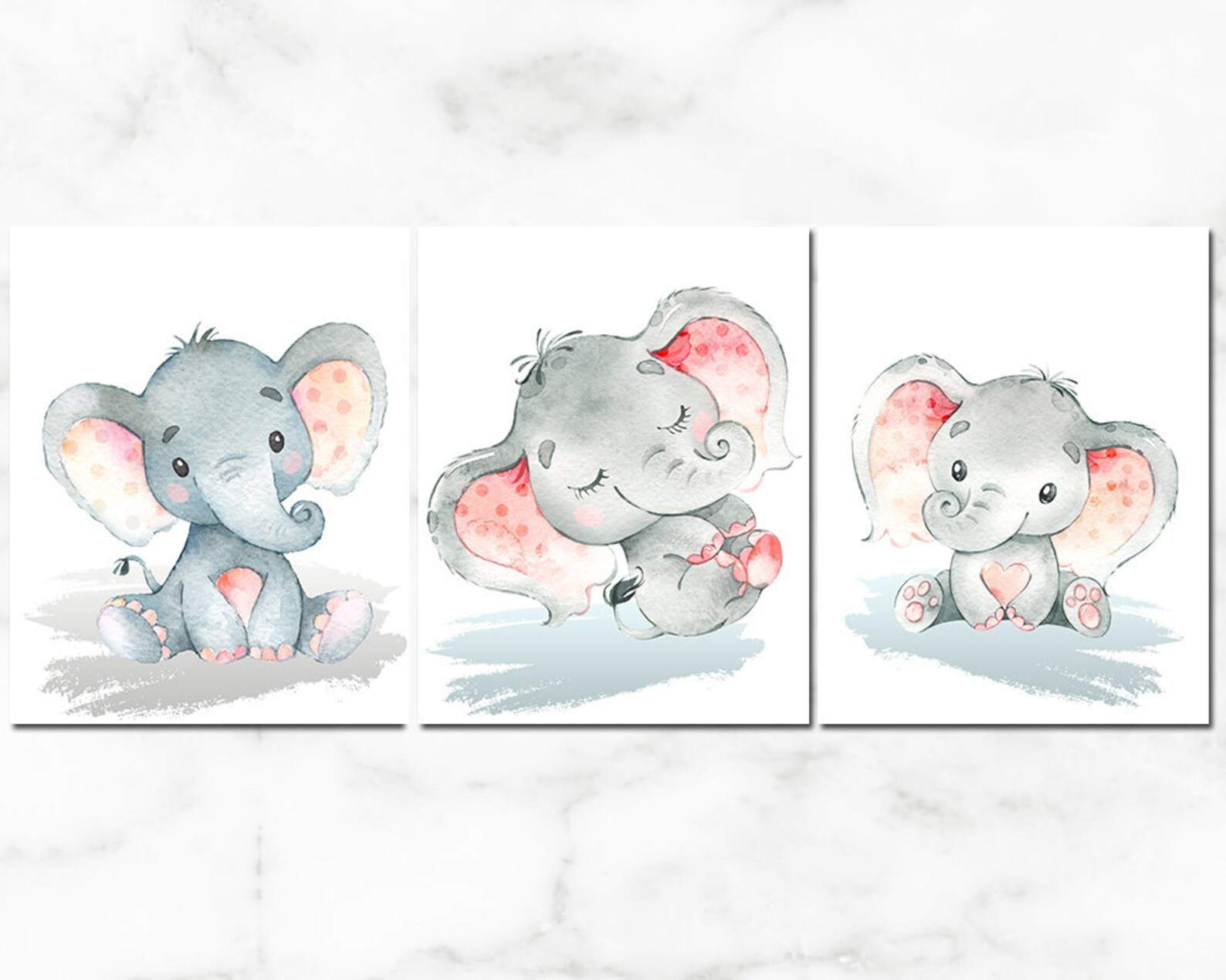 Pink Gray Elephants Art Elephant Wall Decor Elephant Print Etsy