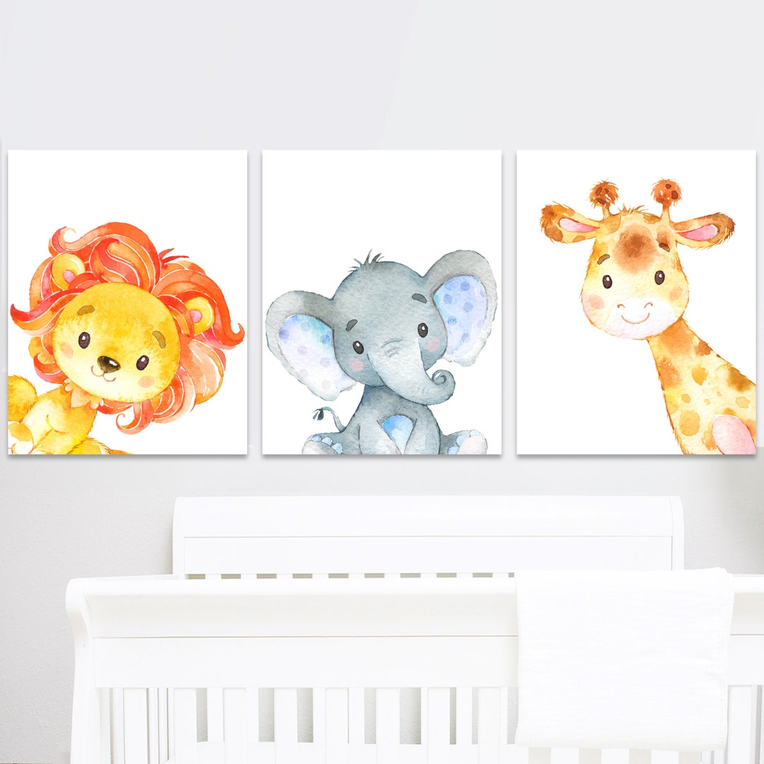 Safari Nursery Decor Baby Playroom Wall Artwork Kids Prints Zoo Set of ...