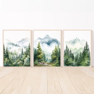 Berg Kinderzimmer Dekor Wald druckbare Wald Baby Wand Kunst Drucke Kinderzimmer Dekor Kind Abenteuer Thema Set von 3 digitale Aquarell Leinwand