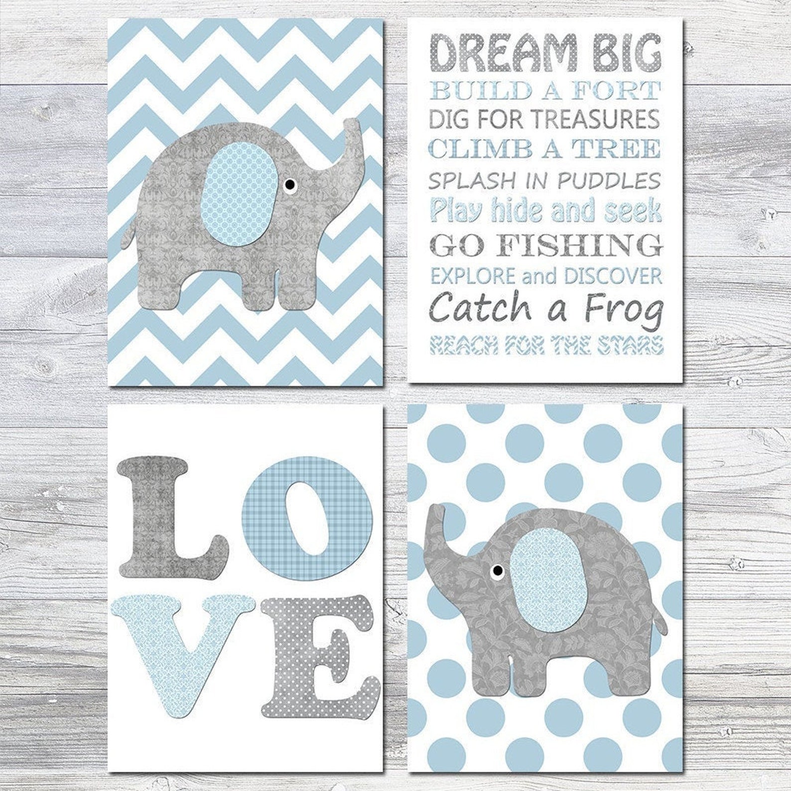 Elephant Art Print Baby Boy Nursery Wall Decor Children Quotes Bedroom ...