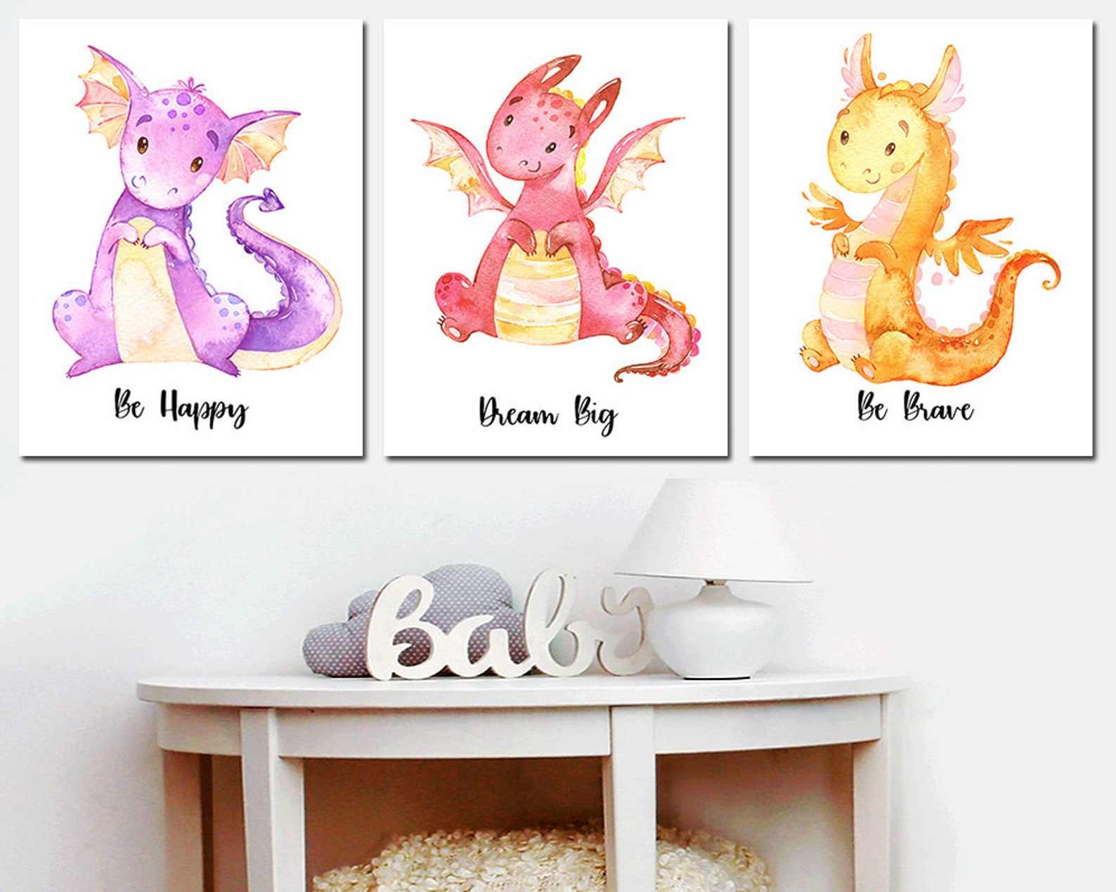 Baby nursery decor Dragon Print watercolor print Dragon Etsy
