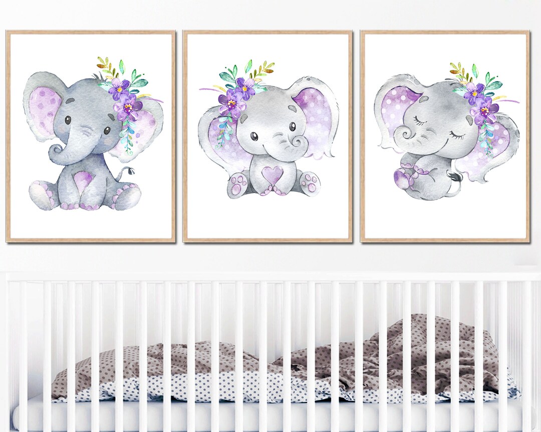 Baby Girl Nursery Wall Decor Elephant Art Print Kids Room - Etsy