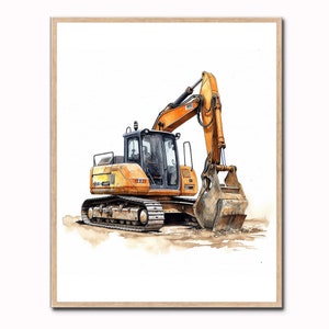 Graafmachine wordt afgedrukt Digger Wall Art constructies voertuig poster jongens slaapkamer decor kinderen aquarel kind Ai gegenereerde instant download