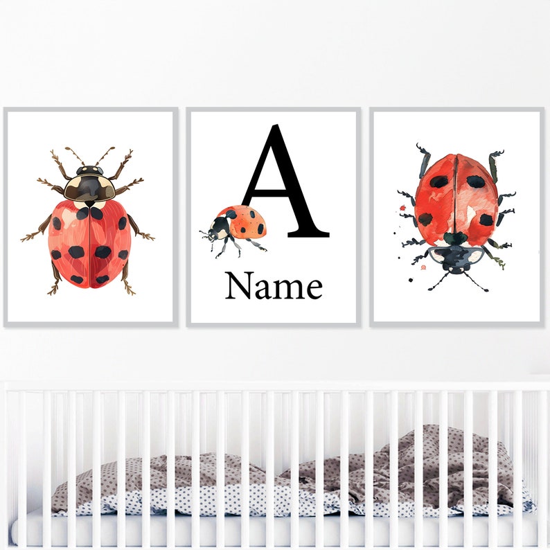 Ladybug Nursery Wall Art Print Personalized Name Kid Bedroom Decor ...