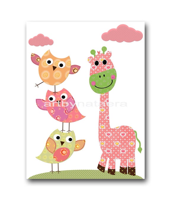 Giraffe Owls Decor Art for Children Kids Wall Art Baby Girl Etsy