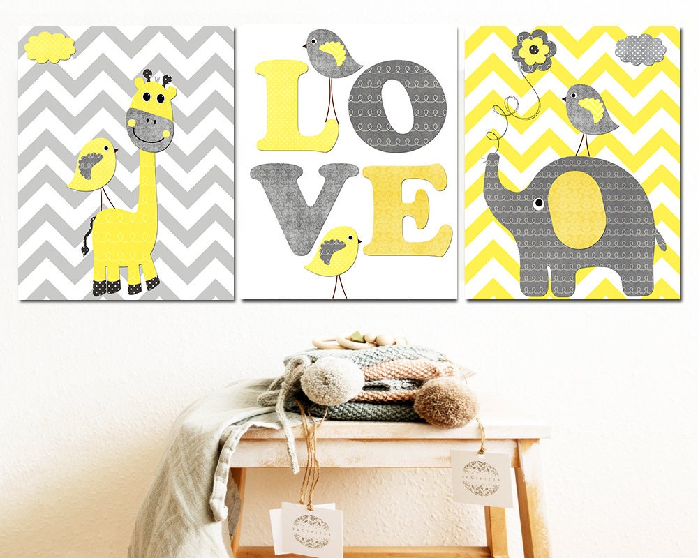 Yellow and Gray Baby Boy Nursery Art Print Children Wall Art Etsy