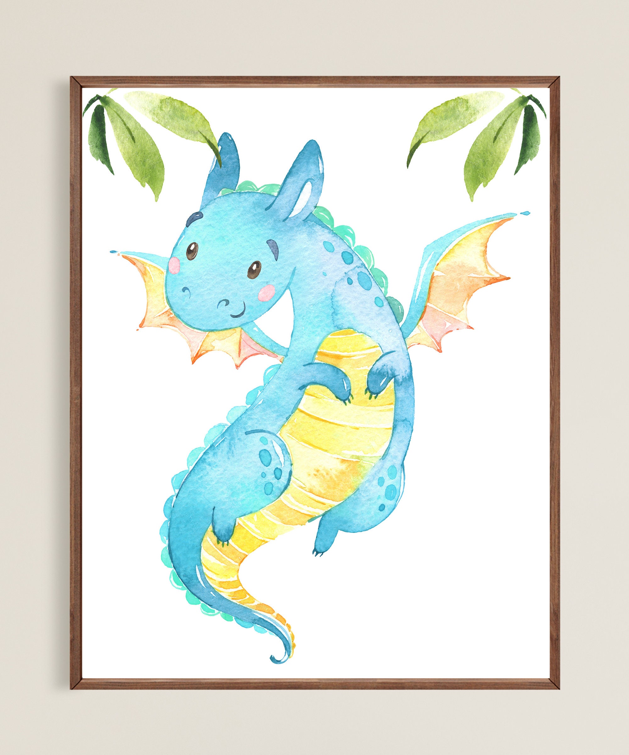 Baby Nursery Decor Dragon Poster Blue Print Canvas Nursery Room Art ...