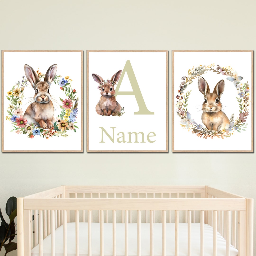 Personalized Bunny Nursery Wall Decor Custom Name Rabbit Bedroom Art ...