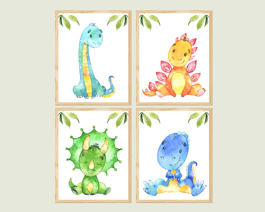 Baby Dinosaur Boy Nursery Wall Art Print Child Bedroom Decoration Set ...