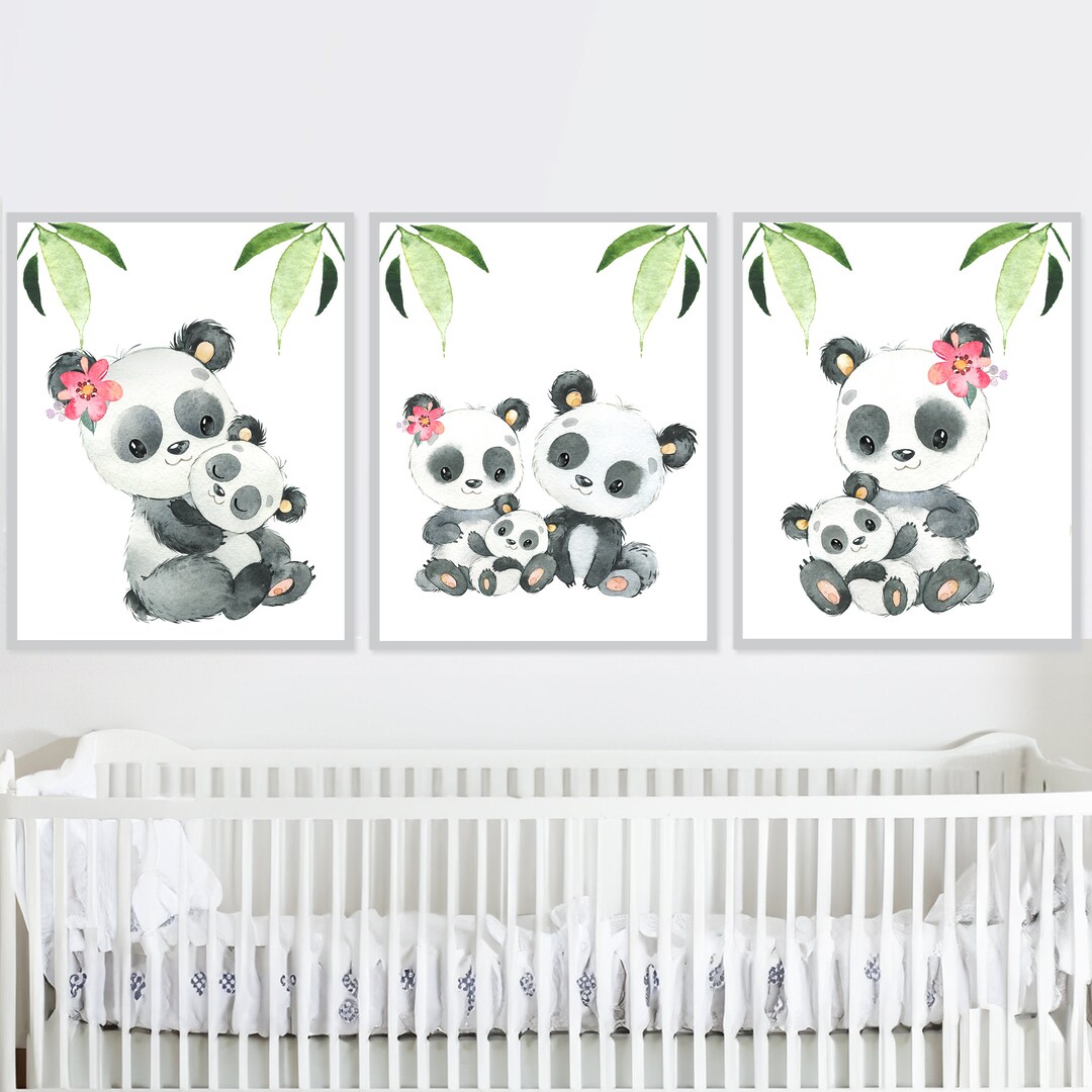 Baby Panda Poster Wall Decor Girl Nursery Art Print Children Bedroom ...