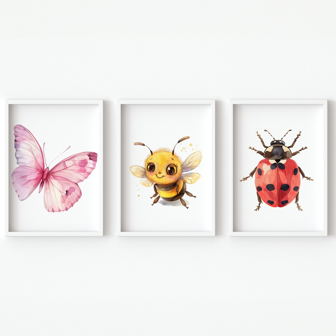 Butterfly Nursery Wall Decor Ladybug Printable Baby Girls Bumble Bee ...