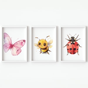 farfalla vivaio decorazione da parete coccinella Neonate stampabili Bumble Bee Art poster per bambini Set digitale neutro per bambini di 3 piccoli regali