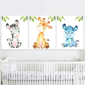 Stampe di animali da safari, decorazioni da parete per la cameretta dei bambini, arte della giungla, set di 3 tele per la cameretta dei bambini, regalo digitale per bambine e bambini, poster per la sala giochi