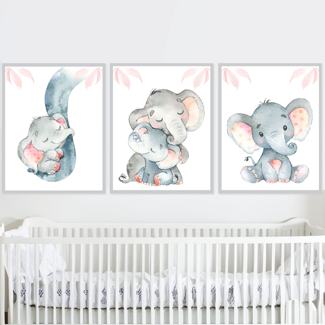 Baby Elephant Wall Art Print Girl Nursery Decor Kids Pictures Bedroom ...