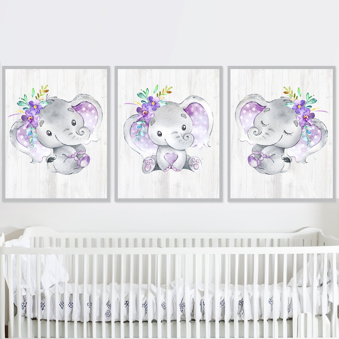 Floral Elephant Wall Art Baby Girl Nursery Decoration Kids Room ...