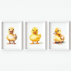 Juego de 3 carteles de granja para dormitorio infantil con diseño de patito bebé, decoración de pared para guardería, animal lindo digital imprimible, género niña niño amarillo
