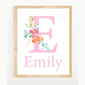 Fille personnalisée bébé prénom signe naissance affiche enfants chambre d'enfant art lettre initiale mur imprimable personnalisé enfant décoration florale cadeau numérique
