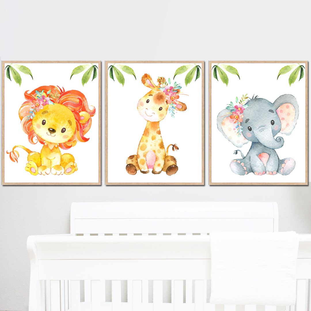 Floral Animals Baby Girl Nursery Wall Decor Safari Art Prints Children ...
