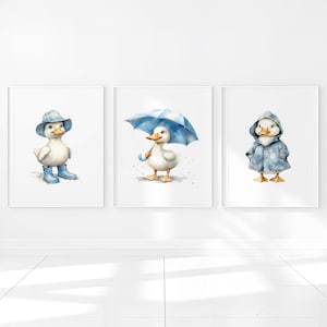 Duckling Nursery Wall Art Printable blue Boy Bedroom Decor Toddler Poster Kids set of 3 digital child pictures farmhouse cute animals gift