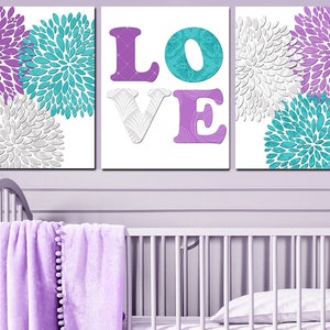 Floral Nursery Room Decoation Baby Girl Wall Art Printable Love Set of ...