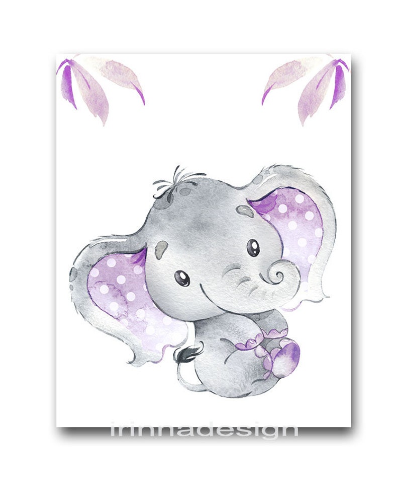Gray Purple Elephant Art Print Elephant Wall Decor Canvas Etsy