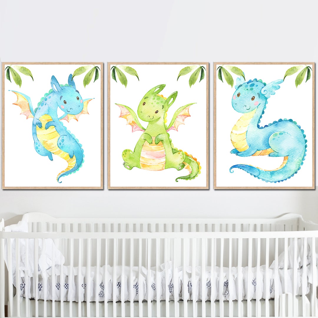 Dragon Nursery Wall Art Printable Baby Boy Room Decor Kids Set of 3 ...