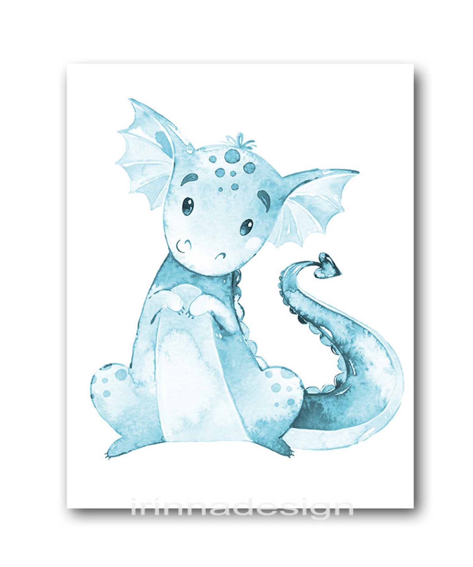 Baby nursery decor Dragon Print watercolor print Dragon Etsy