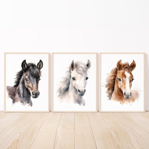 Stampe artistiche da parete per bambini con cavalli, decorazioni per la camera da letto delle bambine, set di 3 poster per bambini, immagini digitali stampabili su tela
