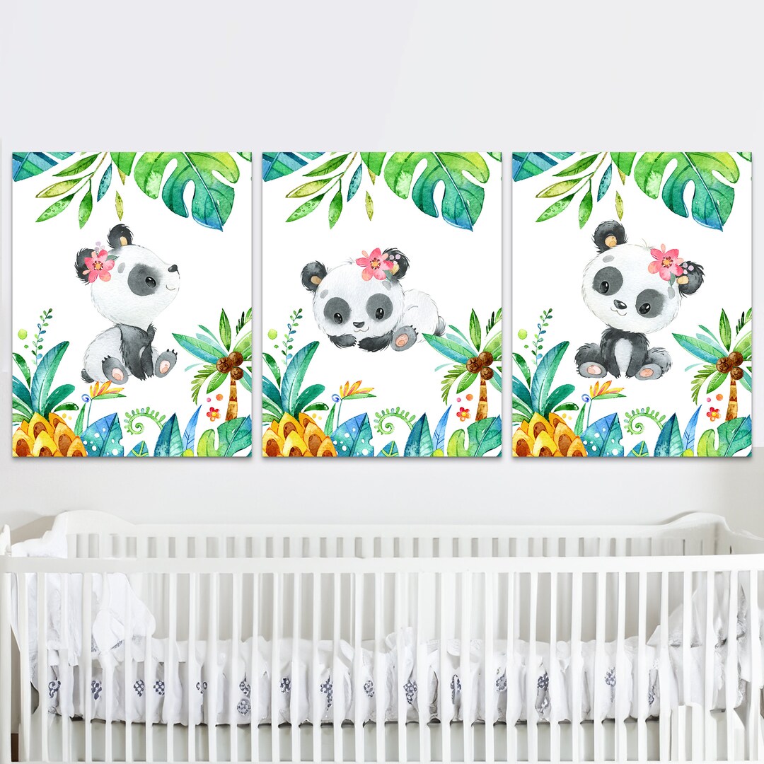 Panda Print Wall Art Baby Girl Nursery Decor Children Bedroom Kids Set ...