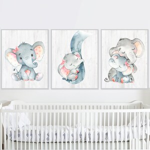 Baby Girl Nursery Decor Elephant Wall Art Prints Child Room Kid Set of ...