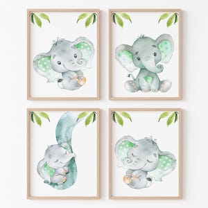 Baby Girl Boy Nursery Wall Art Prints Neutral Playroom Decor Elefante Bambini Bambini set di 4 poster Grafica digitale stampabile per bambini