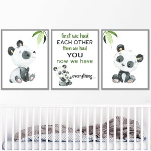Panda Nursery Art stampabile Baby Boy Girl Poster con citazioni Decorazione da parete per la camera dei bambini set di 3 bambini Digitali per la prima volta che ci siamo avuti l'un l'altro