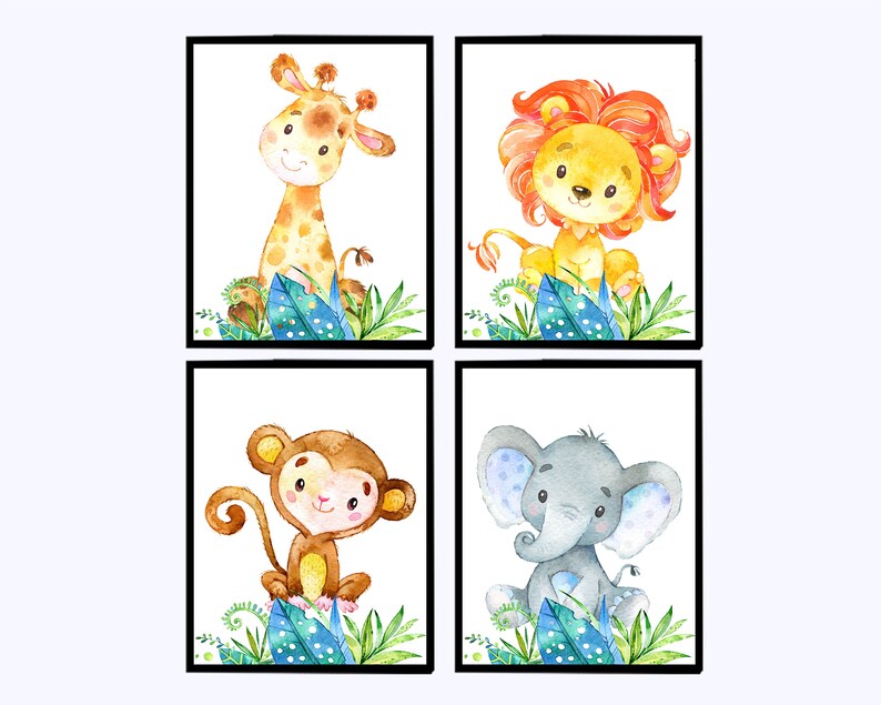 Jungle Animals Safari Baby Boy Nursery Art Prints Kids Wall Decor Lion ...