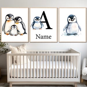 Decorazione murale personalizzata con pinguino, poster per bambini, bambina, ragazzo, Cistom Nursery, stampabile, set di 3 immagini digitali per bambini piccoli