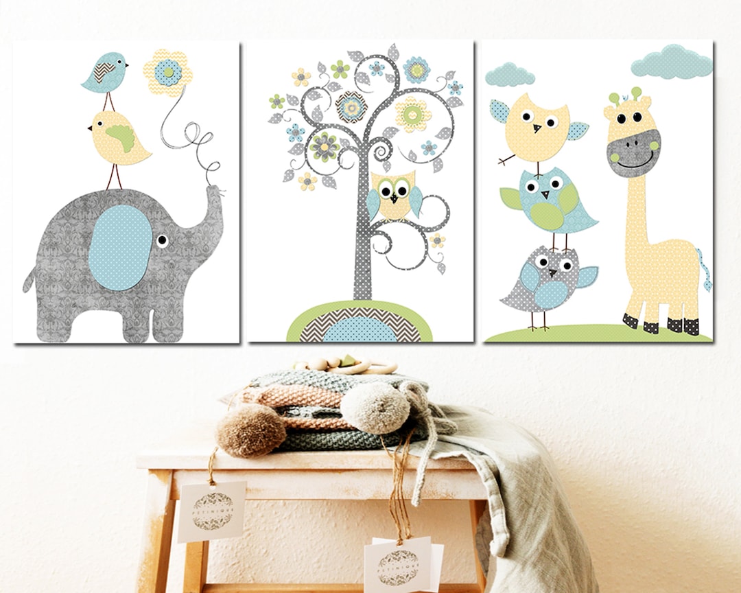 Baby Boy Nursery Wall Decor Children Art Prints Kids Bedroom Set of 3 ...