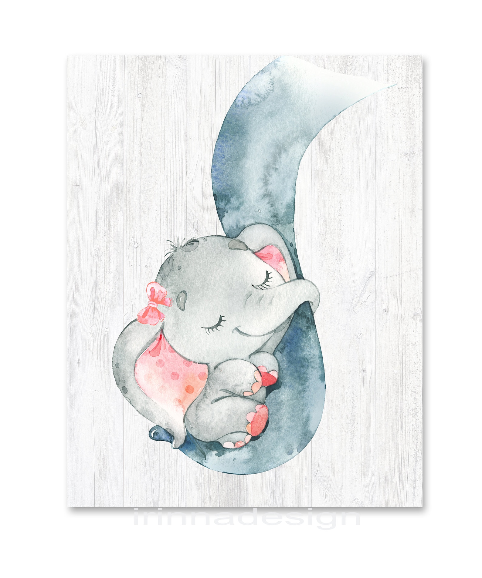 Baby Girl Nursery Decor Elephant Wall Art Prints Child Room Kid Set of ...