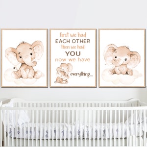 Baby Boy Girl Elefante Neutrale Citazioni per la cameretta dei bambini Arte da parete Camera da letto per bambini Stampa set di 3 Poster per famiglie per bambini genere prima che ci incontrassimo beige
