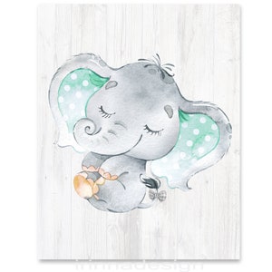 Elephant Art Print Neutral Baby Boy Nursery Wall Decor Children Room ...