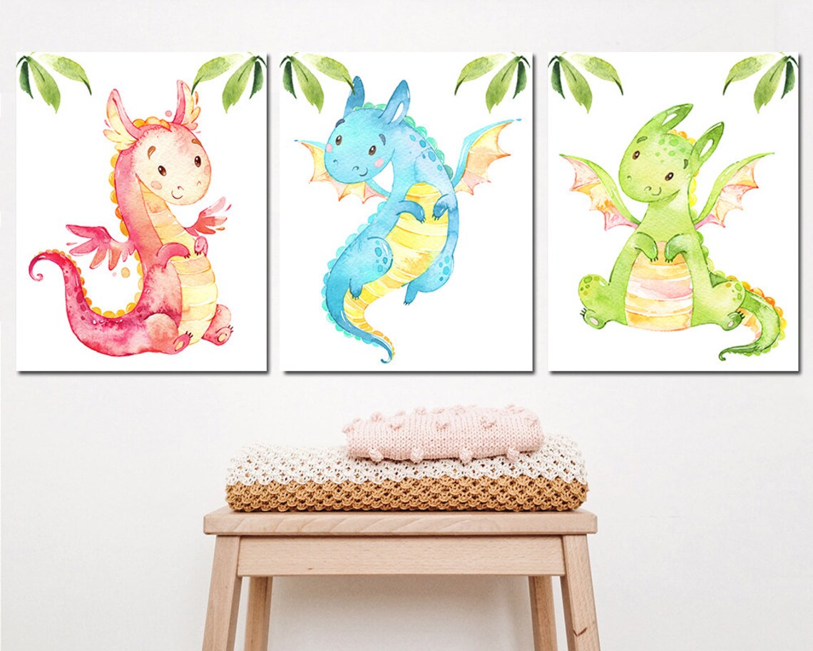 Baby nursery decor Dragon Print watercolor print Dragon Etsy