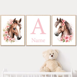 Stampe d'arte da parete per cameretta dei bambini con motivi floreali Fiori Nome personalizzato Decorazioni per la camera da letto della neonata per bambini Poster set di 3 immagini digitali stampabili