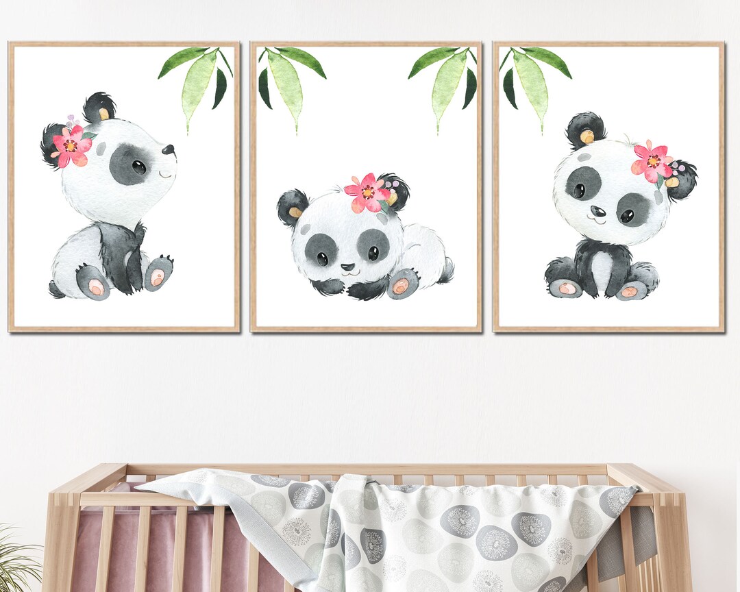 Panda Art Prints Baby Girl Nursery Wall Decoration Children - Etsy