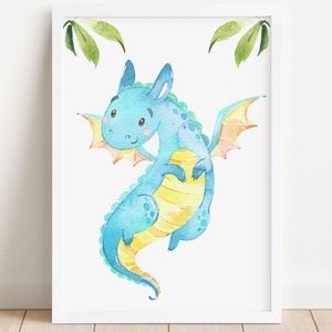 Póster de dragón para decoración de habitación de bebé, lienzo con estampado azul, arte para habitación de bebé, decoración para habitación de bebé, decoración para habitación de bebé, imágenes digitales para niños