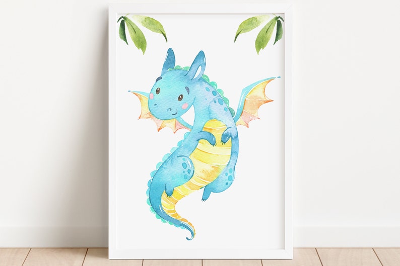 Baby Nursery Decor Dragon Poster Blue Print Canvas Nursery Room Art ...