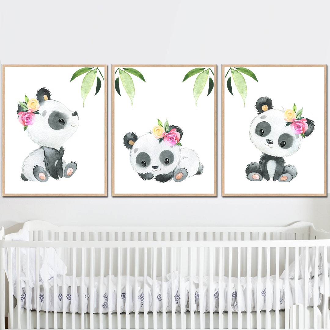 Panda Wall Printable Baby Girl Nursery Poster Kids Art Decor Children ...